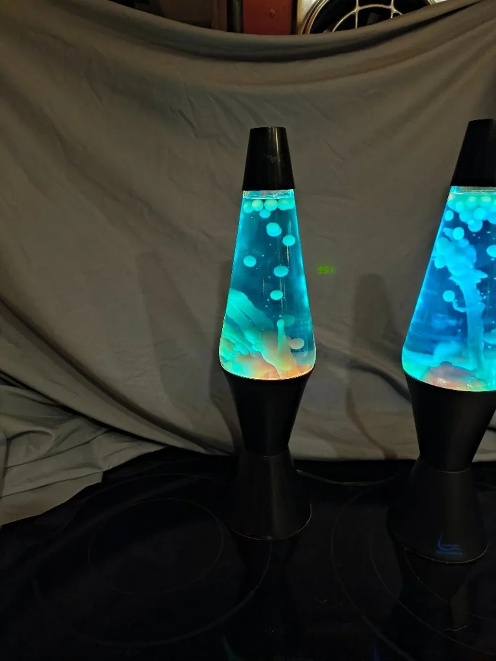 set of 2 blue/white/black vintage 1990s Lava Lite 